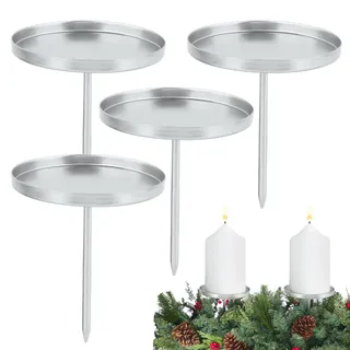4 Stück Kerzenhalter für Adventskranz Größe Ø 8 cm Adventskranzstecker Silber Teelichthalter für Advent Weihnachts Tisch Deko