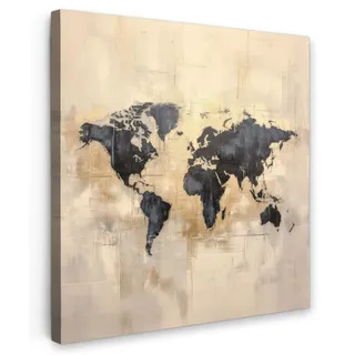 OnlyWow© Gartenbilder Außen 60x60 cm Leinwand Außenbereich Outdoor Wall Art Decoration Wand Terrasse Deko Wetterfest Poster Weltkarte - Gold - Schwarz - Abstrakt