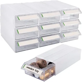 Stapelbarer Aufbewahrungsschrank aus Kunststoff, für den Schreibtisch und an der Wand, 9 Schubladen, mit 18 transparenten Trennwänden, multifunktionaler Organizer mit 9 Etiketten, für Zuhause, Büro,