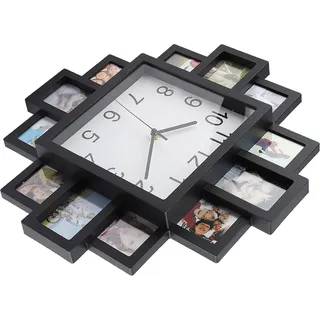 2-in-1-wanduhr Mit Bilderrahmen Aus Kunststoff, Schwarz, Modernes Design, Wohnzimmerdekoration