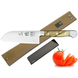 Güde Alpha Olive Messer Kochmesser Santoku Brotmesser Schälmesser Schinkenmesser Chai Dao ohne/mit Gravur + Prymo (Santoku glatt 14cm, 1) Messer OHNE Gravur)