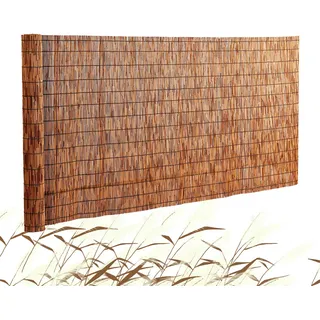 Vevor Sichtschutz Balkon Schilfrohrmatte Schilf Schilfmatte Zaun 5x1,2m Braun