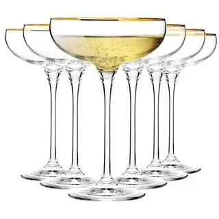 KROSNO Harmony Champagner- und Proseccogläser Złoty GOLD mit Goldrand, 6er-Set, 280 ml - Transparent