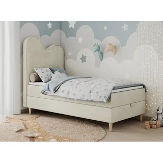 MKS MÖBEL Kinderbett FLOW (Set, Packung, H3-Matratze, Topper, Bettkasten, Jugendbett), Boxspringbett für Kinder, mit hohem Kopfteil, Einzelbett mit Matratze beige
