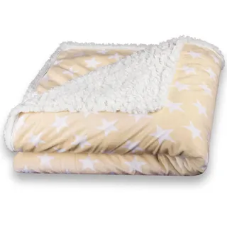 CelinaTex Kuscheldecke XXL 220 x 240 cm beige weiß Stars Felldecke Imitat Wendedecke Nicki Fell Optik Fleece Wohndecke, Sofadecke, Geschenk für Frauen, warm - Oeko-TEX Fantasia