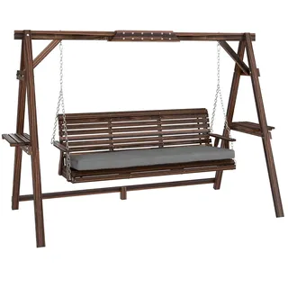 Outsunny Hollywoodschaukel 3-Sitzer aus Holz 243 x 134 x 170cm Verkohlt