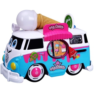 Bb Junior VW Magic Ice Cream Bus: Spielzeugauto VW Bus mit Licht & Sound, 3 Sprachen (DE/EN/FR), ab 12 Monaten, 20 cm, blau-weiß (16-88610)