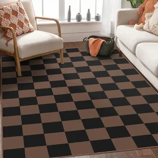 SOANNY Teppich Wohnzimmer Waschbar rutschfest 140x200 cm, Schwarz-Braun