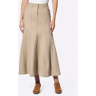Godetrock HEINE, Damen, Gr. 34, beige, 98% Baumwolle, 2% Elasthan, unifarben, lang, Röcke Godetrock