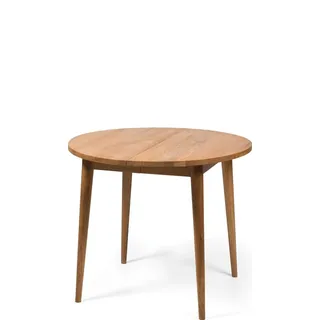 Esstisch BO, aus Eichenholz mit Mattlackierung, ⌀ 90cm, 1 Verlängerung, Küchentisch aus Massivholz im skandinavischen Design - Beige