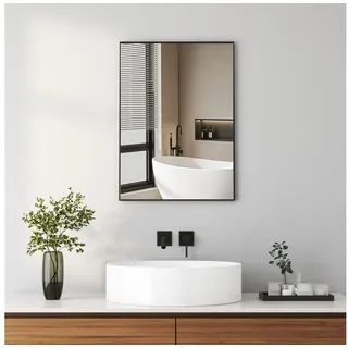 Hopibath Wandspiegel für Schlafzimmer Spiegel Eckig für Wohnzimmer Flur Garderobe Hotel (Schwarz Metall Alu Rahmen, 100x60, 60x80, 50x70, 40x60cm), mit explosionsgeschützte membran schwarz Eckig | 50 cm x 70 cm x 2 cm