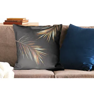 MuchoWow Dekokissen Blätter - Pflanzen - Gold - Schwarz - Luxus, Kissenbezug ohne Füllung, Kissenhüllen, 60x60 cm bunt Quadratisch | 60 cm x 15 cm x 60 cm