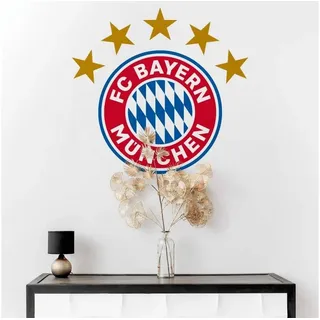 FC Bayern München Wandtattoo Fußball Wandsticker FC Bayern München Logo Sterne Klebefolie, Kinderzimmer Wandbild selbstklebend, entfernbar bunt 43 cm x 40 cm