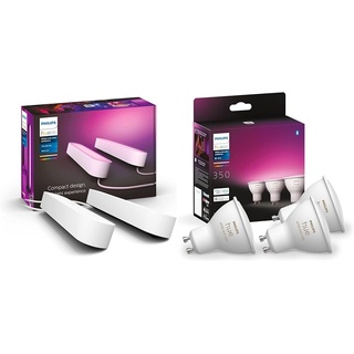 Philips Hue White & Color Ambiance Play Lightbar Doppelpack weiß 2x490lm & White & Color Ambiance GU10 LED Spots 3-er Pack (350 lm)