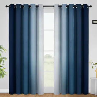 COSVIYA Vorhänge und Vorhänge, Ombré-Blau, 213,4 cm Länge, 2 Paneele, Ösen, Raumverdunkelung, lichtblockierend, isoliert, Thermo-Farbverlauf, Fenstervorhänge für Schlafzimmer/Wohnzimmer, 157,5 x 213,4