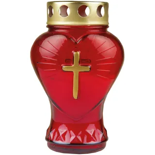 HS Candle Grablicht Glas in Herzform (Rot), Grabkerze mit ca. 45h Brenndauer