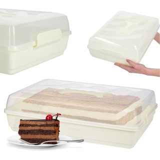 KADAX Kuchenbox mit Deckel, 44 x 30 x 12,5 cm, Kuchenbehälter aus Kunststoff, Transport-Box mit Griff, Kastenform, für Blechkuchen Muffins, rechteckig, Lebensmittelbox (Creme)
