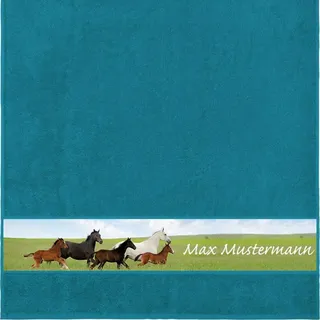 Manutextur Duschtuch mit Namen - personalisiert - Motiv Tiere - Pferde - viele Farben & Motive - Dusch-Handtuch - Petrol - Größe 70x140 cm - persönliches Geschenk mit Wunsch-Motiv und Wunsch-Name
