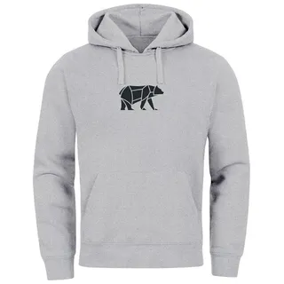 Neverless Hoodie Hoodie Herren Aufdruck Polygon Design Print Bär Bear Tiermotiv grau 3XL