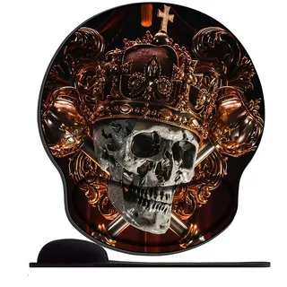 Mauspad mit Gelkissen - 26x23cm - Mousepad Ergonomisches mit Handauflage für schonende Handgelenk Haltung für das Home Office,Arbeiten,Lernen-Goldene Totenkopf-Kerze