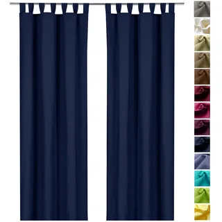 heimtexland ® Dekoschal Baumwolle Uni Blickdicht Vorhang Schlaufenschal Gardine Dunkelblau HxB 160x125 Typ625