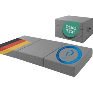 TexDeko® Premium Klappmatratze 140x200cm (3-teilig), komfortable ergonomische Faltmatratze 15cm dick mit 4cm Visco-Schicht und Anti-Rutsch-Unterseite waschbarer Bezug, ideal als Gästematratze (Grau)