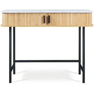 [en.casa] Tvedestrand Konsolentisch 100x50x76 cm Marmorweiß/Holzfarben