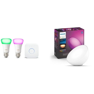 Philips Hue White & Color Ambiance 2er E27 LED Starter Set inkl. Hue Bridge & White & Color Ambiance Go Tischleuchte weiß 370lm