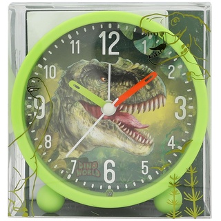 Depesche 12691 Dino World - Wecker für Kinder in Grün mit Dino-Motiv, lautlose Uhr mit Licht-Funktion, inklusive Batterie