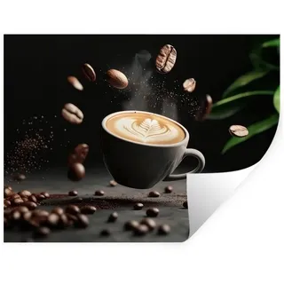 MuchoWow Wandsticker Cappuccino - Tasse - Bohnen - Braun (1 St), Wanddeko, Aufkleber, Wandtattoo, 120x90 cm 120 cm x 90 cm x 0.1 cm
