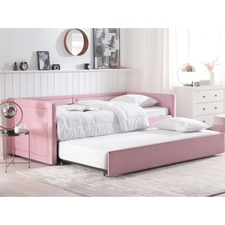 Tagesbett ausziehbar Cord rosa Lattenrost 90 x 200 cm MIMIZAN