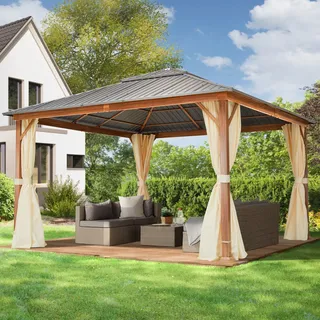 TOOLPORT Gartenpavillon 4 x 4 m inkl. 4 Seitenteile Champagner