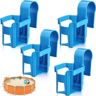 LATERN 4 Stück Getränkehalter am Pool, 9CM x 7CM Kunststoff Getränkehalter für Pool Gartenbecherkorb Passend für 2 Zoll Oder Weniger Runde Obere Stangen (Blau)