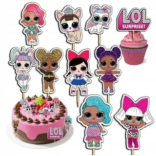 Festivalartikel Tortenstecker Topper LOL Papier Figuren 8 Stueck weiß