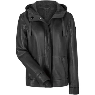 MILESTONE Ina Damen Lederjacke mit Kapuze (36, Schwarz) - 36