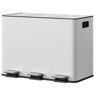 GarveeMore Mülleimer 3-Fach Mülleimer 15L Edelstahl, Fußpedal-Mülleimer weiß