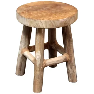 Spetebo Teak Blumenhocker 22 x 17 cm rund, Natur, mittel | Holz, 4 Füße, Echtholz, Massivholz