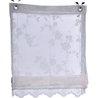 Kutti Raffrollo Ösenrollo Florence Rose Spitze Volant Breite 60 cm x Höhe 130 cm Offwhite