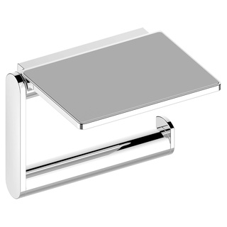 KEUCO Toilettenpapierhalter aus Metall Hochglanz-verchromt, Ablage, Anti-Rutsch-Einlage, WC-Rollenhalter für Badezimmer und Gäste-WC, Plan