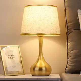Mengjay Modernität Nachttischlampe E27 Tischleuchte, Tischlampe Weißer/Kaffee Lampenschirm, Stoff Schirm, Gold,sehr passend für Schlafzimmer Bar Restaurant Cafe. (Weiß) (Weiß)