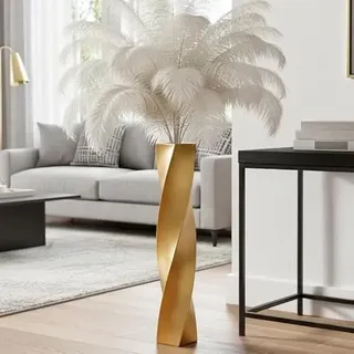 Große goldene Bodenvase, 60 cm, moderne quadratische Twist-Vasen für Heimdekoration, große dekorative Vase für getrocknete Blumen, Pampasgras, Mittelstück – mattes Finish