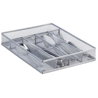 (silber) Relaxdays Besteckkasten Aus Metallgewebe, Besteckbox Aus Stahl, Besteckablage, H X B X T: 5 X 23,5 X 31,7 Cm, Silber