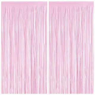 Lametta Vorhänge, 2 Stück Rosa Glitzervorhang Fringe 1m x 2m Metallic Folienfransen Hintergrund, Luftschlangen Folie Vorhang für Geburtstag Hochzeit Weihnachten Party Dekoration, Tinsel Curtains Pink