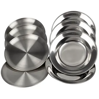 Black Snake Teller-Set Camping Teller Set Edelstahl flach und tief Outdoor (8-tlg), Edelstahl, Robuste Edelstahlteller für Camping und Outdoor silberfarben