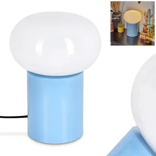 Tischleuchte Godrie, moderne Nachttischlampe aus Metall/Glas in Blau/Weiß, runde Tischlampe im Retro-/Vintage Design, Ø 20 cm, Höhe 27 cm, mit An-/Ausschalter am Kabel, 1 x E27, ohne Leuchtmittel