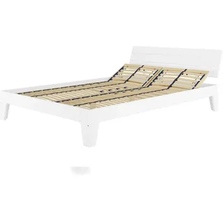 Erst-Holz Weißes modernes Doppelbett 160x200 Bettgestell Holzbett Massivholz Kiefer Weiß V-60.54-16W Federholzrahmen inkl.
