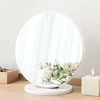 Tisch-Kosmetikspiegel, 90° verstellbar, Make-up-Spiegel aus Holz, tragbarer, Abnehmbarer runder Schminktisch-Tischspiegel, hochauflösender Schreibtischspiegel, weiß, 20 cm