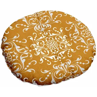 Morbuy Runde Stuhlkissen Vintage Barock Muster Luxus Sitzkissen, Baumwolle Leinen Komfortable Sitzauflagen Stuhlkissen Bodenkissen für Tatami Stühle Garten Office Sessel (40x40cm,Gelb)
