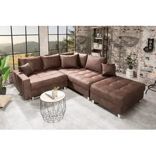 riess-ambiente Ecksofa KENT 220cm antik braun - Microfaser, L-Form, Federkern, Hocker, FSC, Set 2 Teile, Wohnlandschaft in Familiengröße - ideales Design fürs Wohnzimmer braun