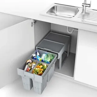 SO-TECH® Abfalltrennsystem WASTEBOY 3-fach (1 x 16L und 2 x 7L) ab 400 mm Türbreite mit Teleskop-Behälter Abfallsammler